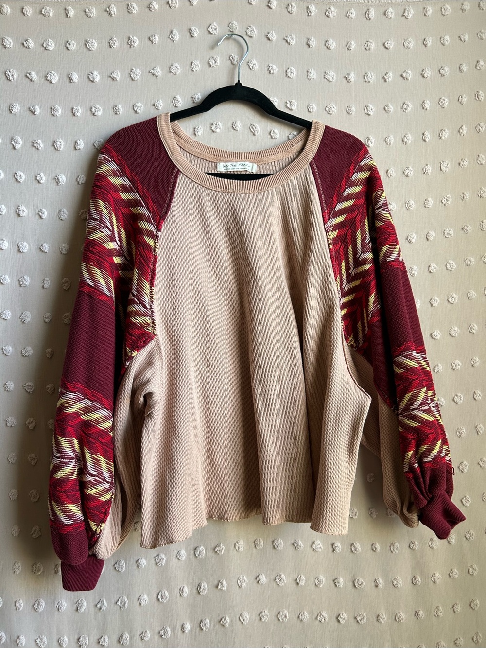 Free People Rainbow Dreams Oversized Aztec Print Waffle Knit Long Sleeve Sz M